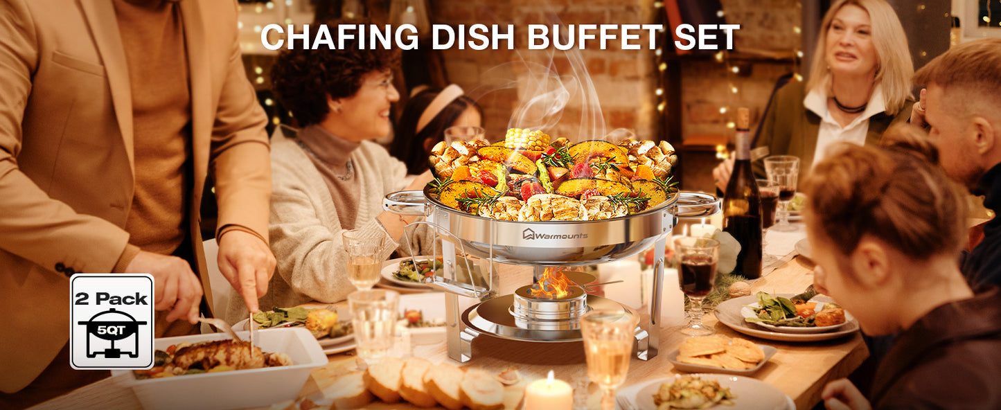 Chafing Dish Buffet Set 2 Pack 5QT Glass Lid Stainless Steel