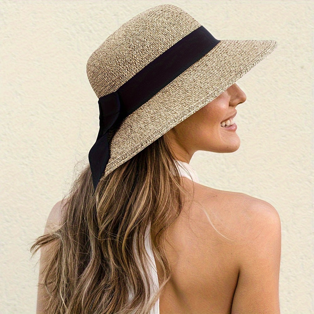 Foldable Summer Sun Hat for Women, Beach Straw Bucket Floppy Women's Sun Hats