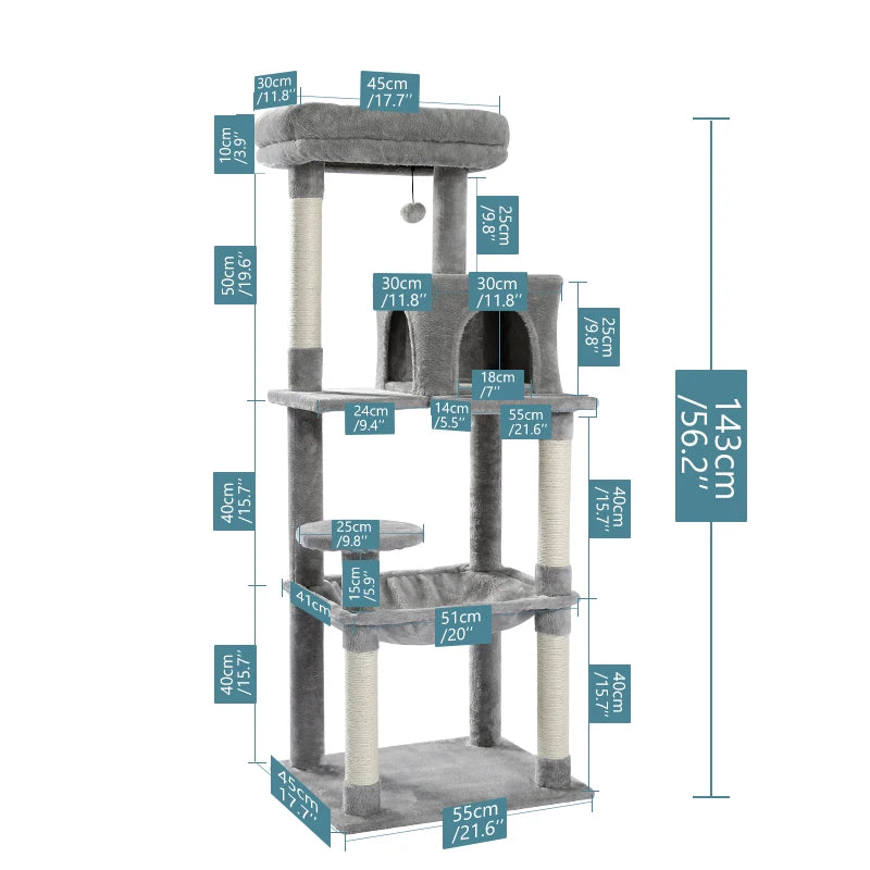 Cat Tree Scratching Post Climbing Tree w Hammock Bed XLg Perch w Ball