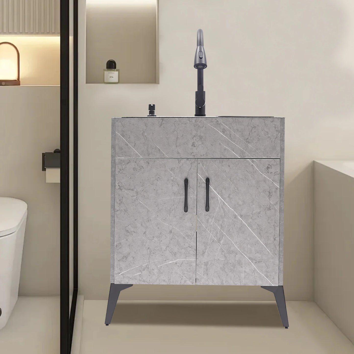 Stainless Steel Kitchen Sink with Cabinet and Faucet Portable Laundry Sink