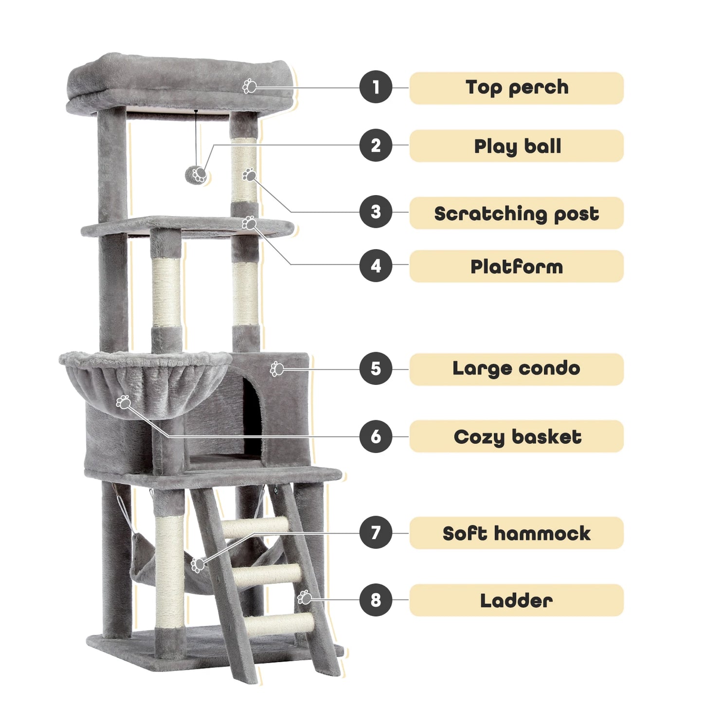 Cat Tree Scratching Post Climbing Tree w Hammock Bed XLg Perch w Ball