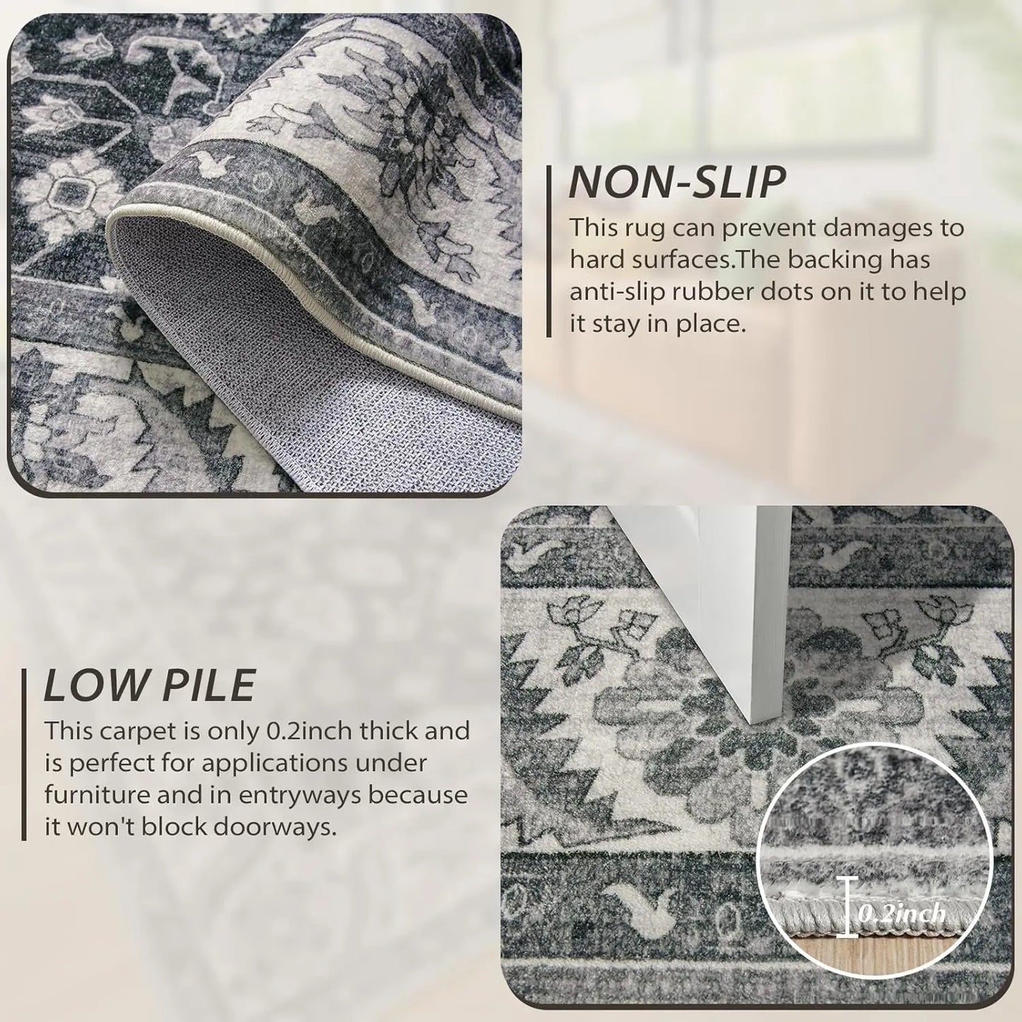 Faux Cashmere Vintage Soft Accent Area Rugs Machine Washable