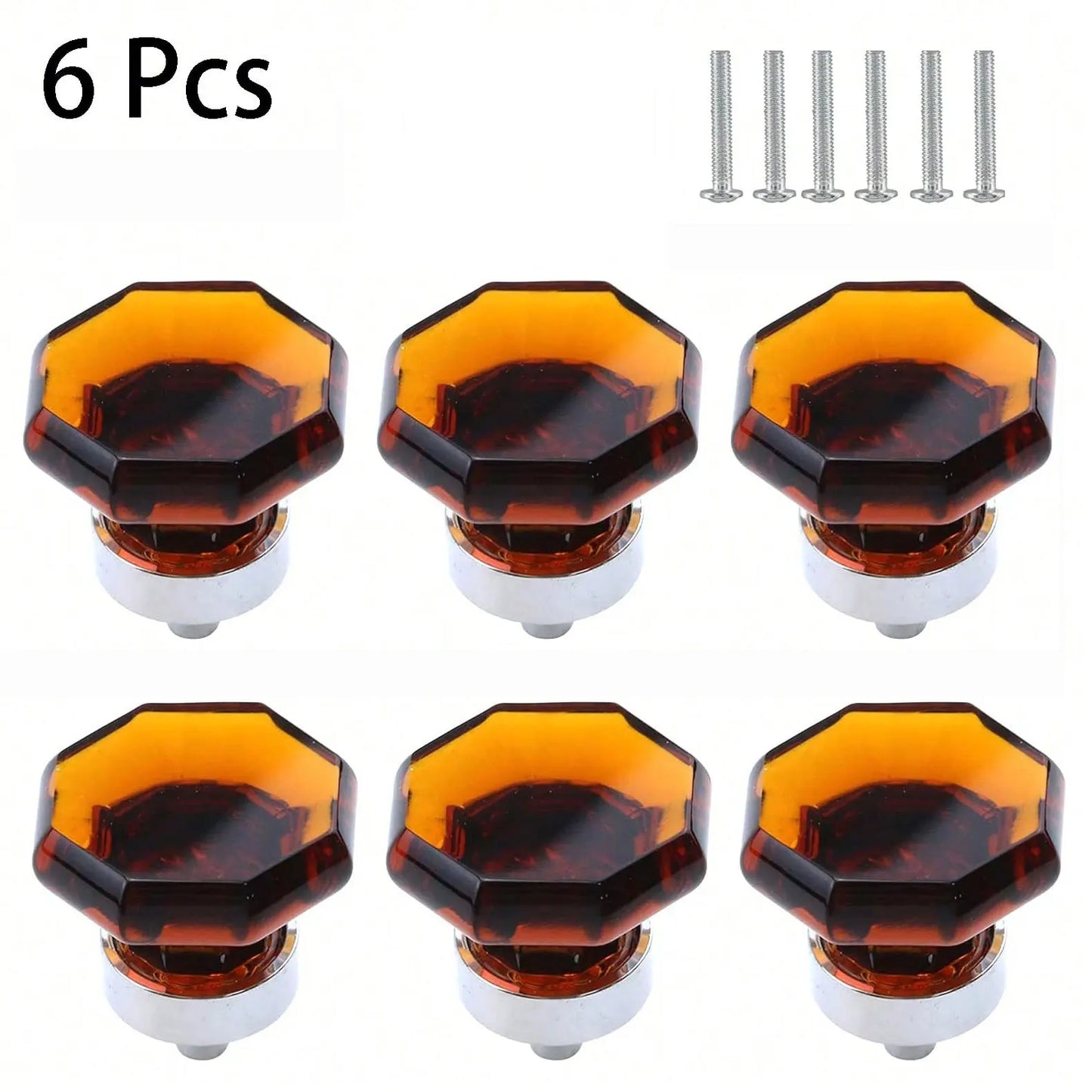 6Pcs Amber Crystal Knobs for Glass Cabinets Cupboard