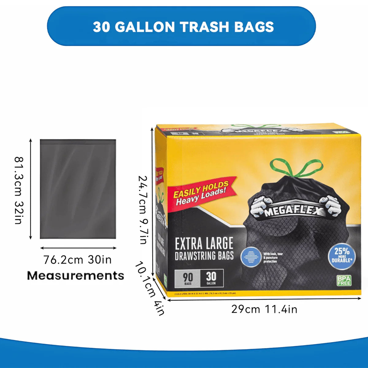 Xtratuff Extra Large Kitchen Drawstring Trash Bags 30Gal