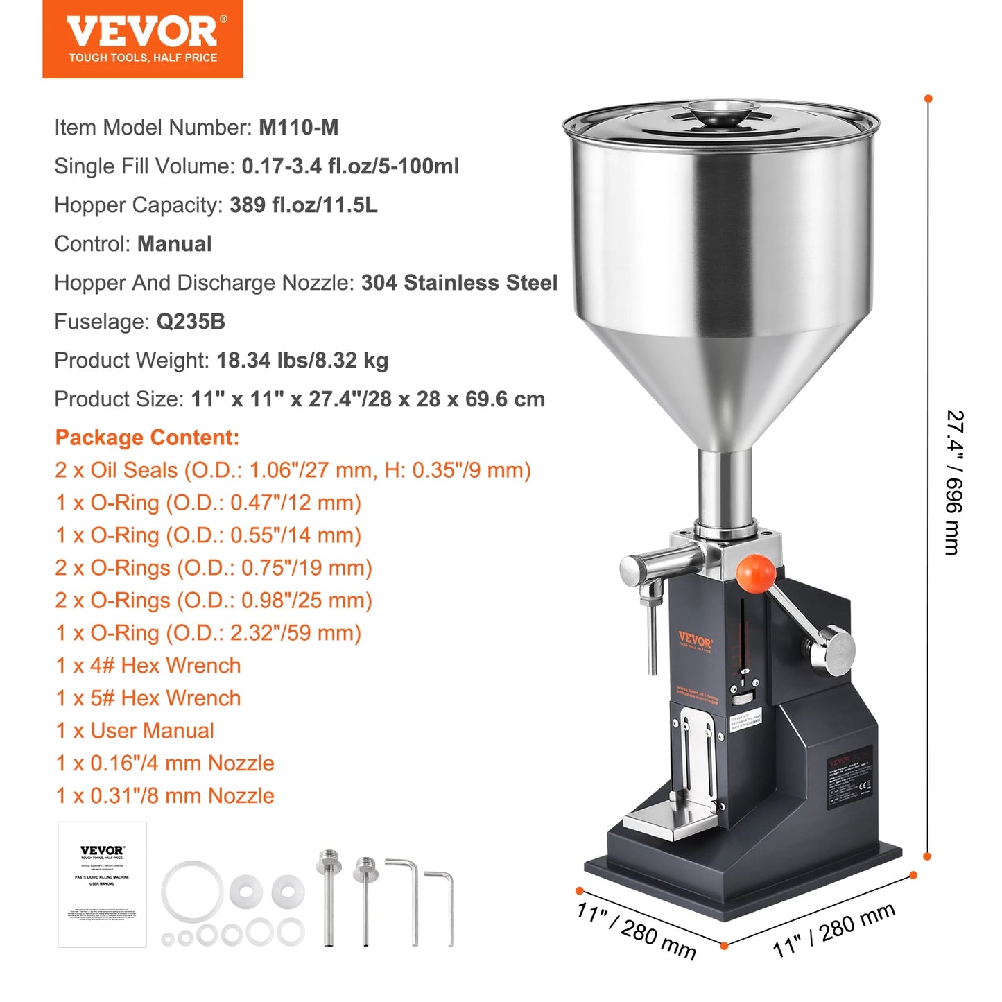 VEVOR A03 5-50ml Manual Liquid Filling Machine for Honey