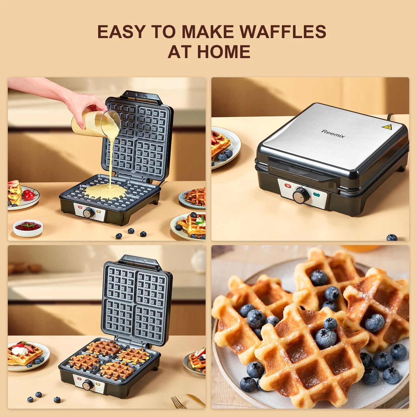 4-Slice Belgian Waffle Maker 3 Browning Levels Compact Design