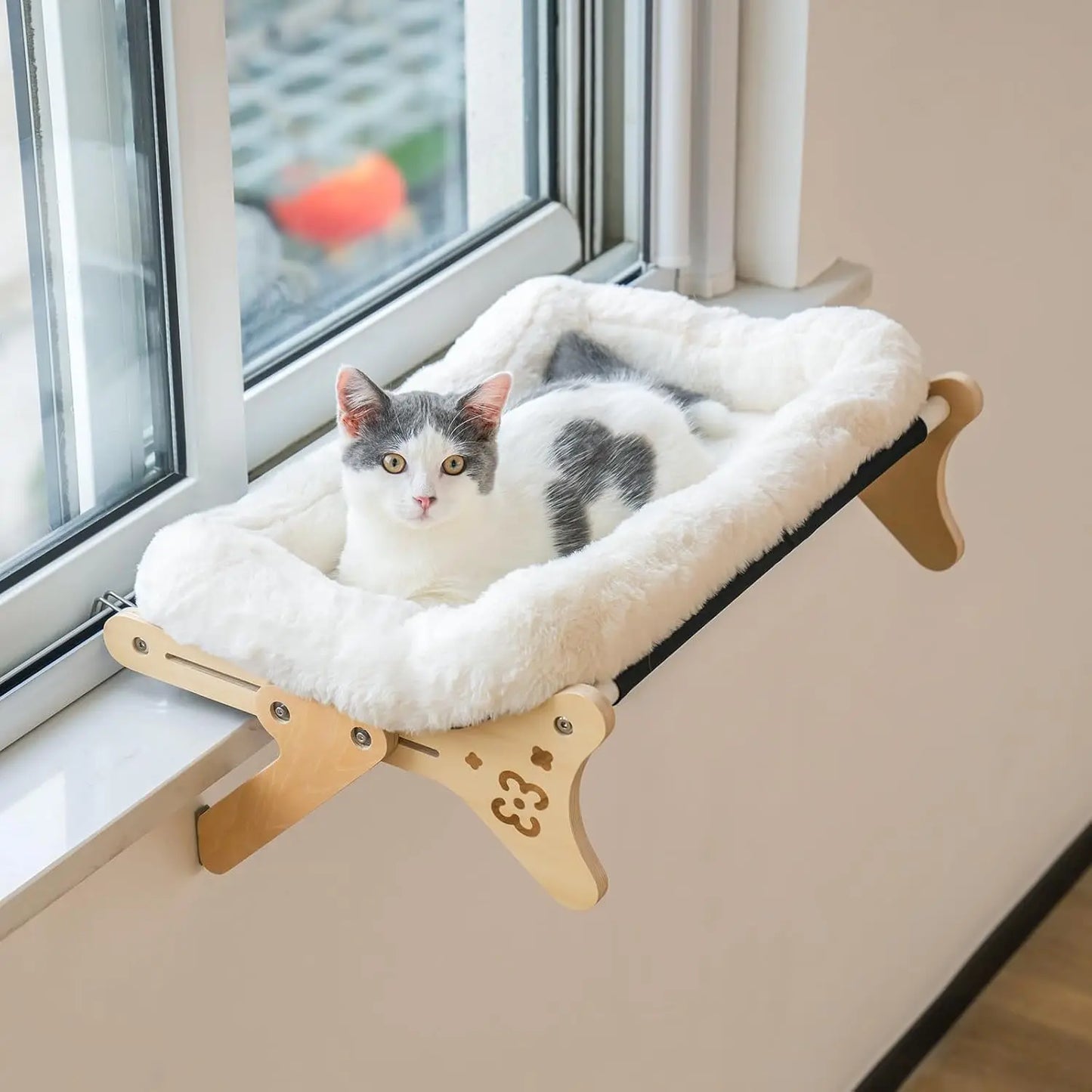 Window Perch Hammock Seat 2 in 1 Beige Cream Grey Pink Adjustable for Indoor Cats
