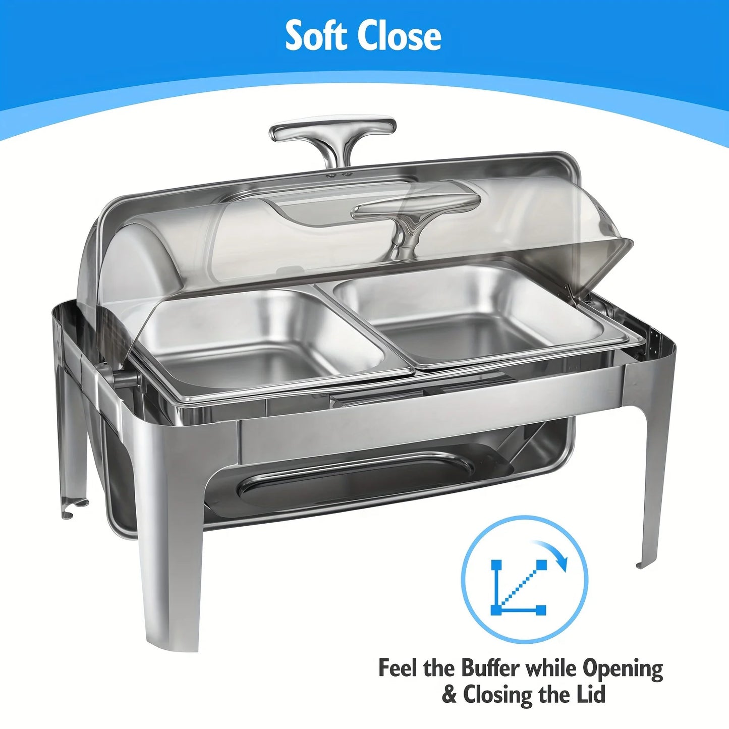 Stainless Steel Roll-Top Chafing Dish Set - 9Qt Cap