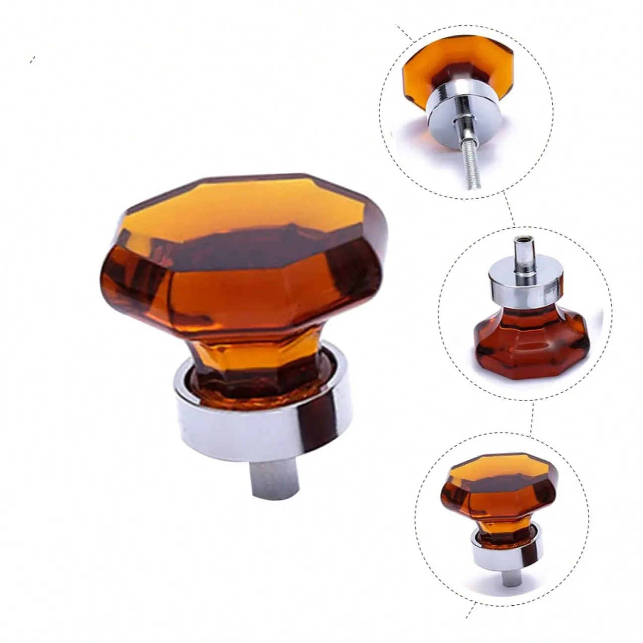 6Pcs Amber Crystal Knobs for Glass Cabinets Cupboard