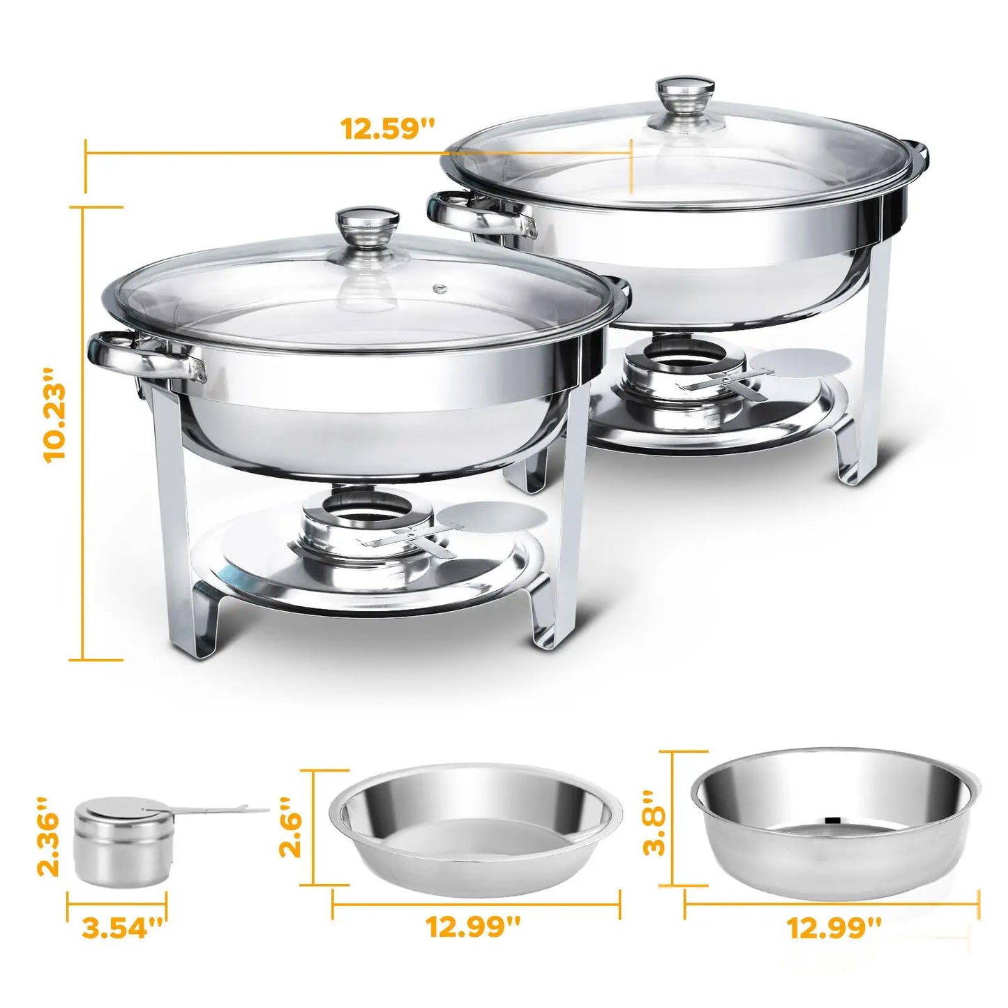 Chafing Dish Buffet Set 2 Pack 5QT Glass Lid Stainless Steel