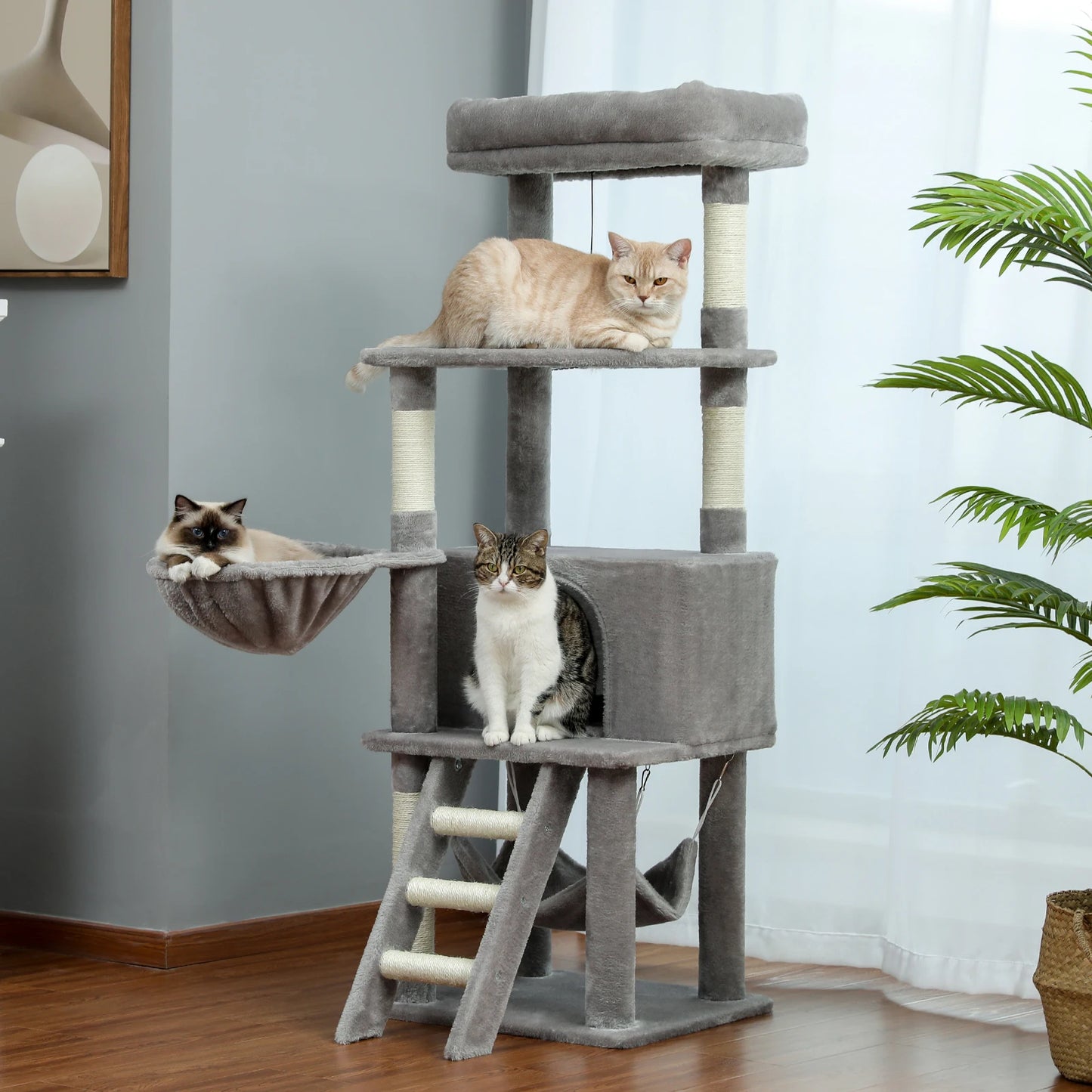 Cat Tree Scratching Post Climbing Tree w Hammock Bed XLg Perch w Ball
