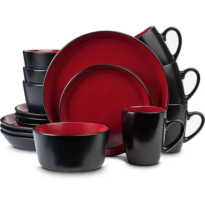 Albie Stoneware 16-Piece Dinnerware Set for 4 in Blue Black