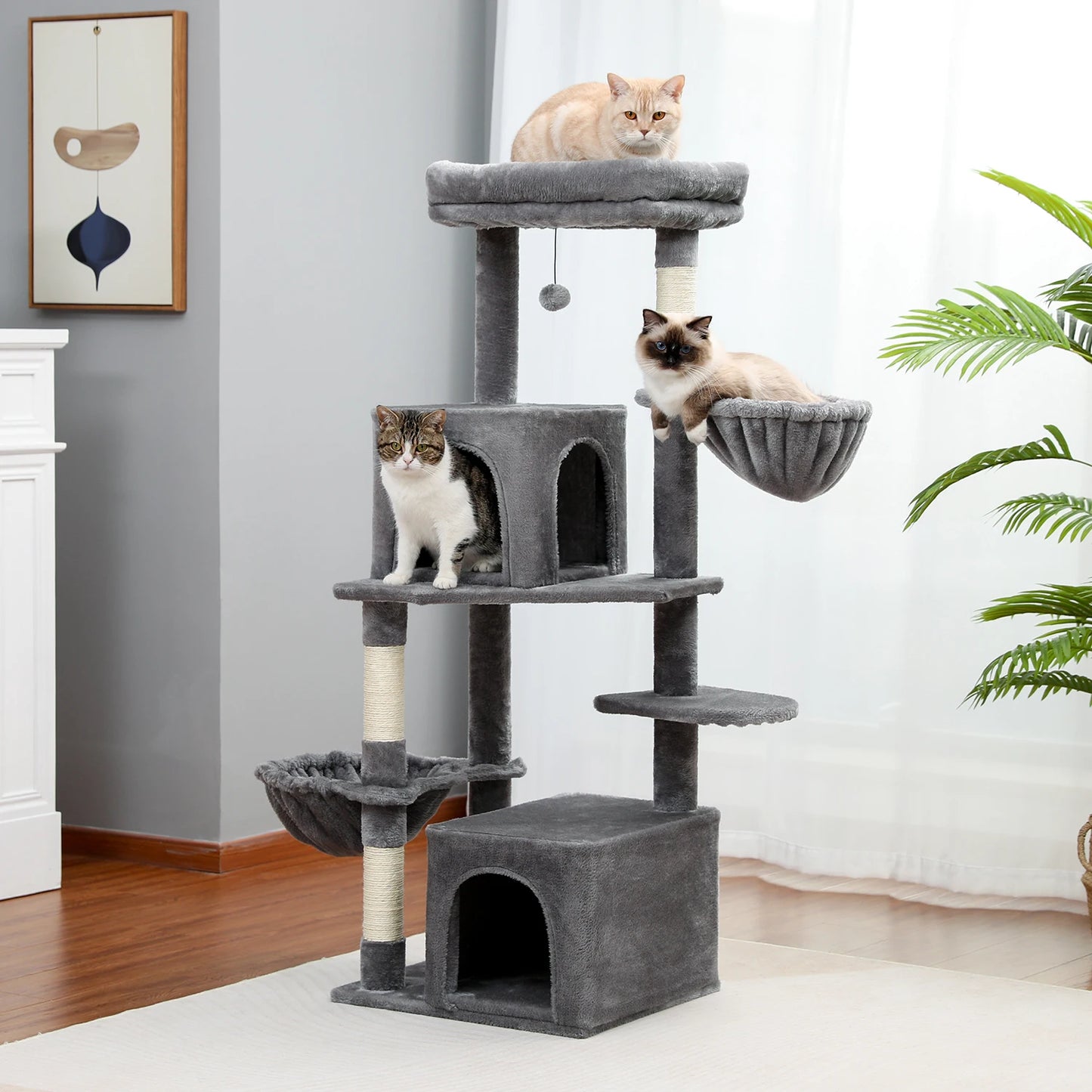 Cat Tree Scratching Post Climbing Tree w Hammock Bed XLg Perch w Ball