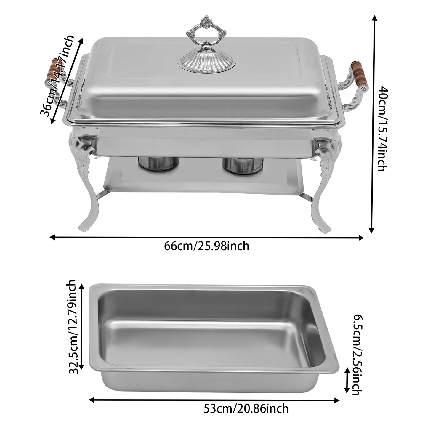 Dish Buffet Set, 9L Stainless Steel with Solid Wood Lid