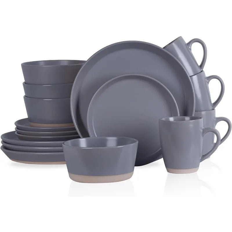 Albie Stoneware 16-Piece Dinnerware Set for 4 in Blue Black