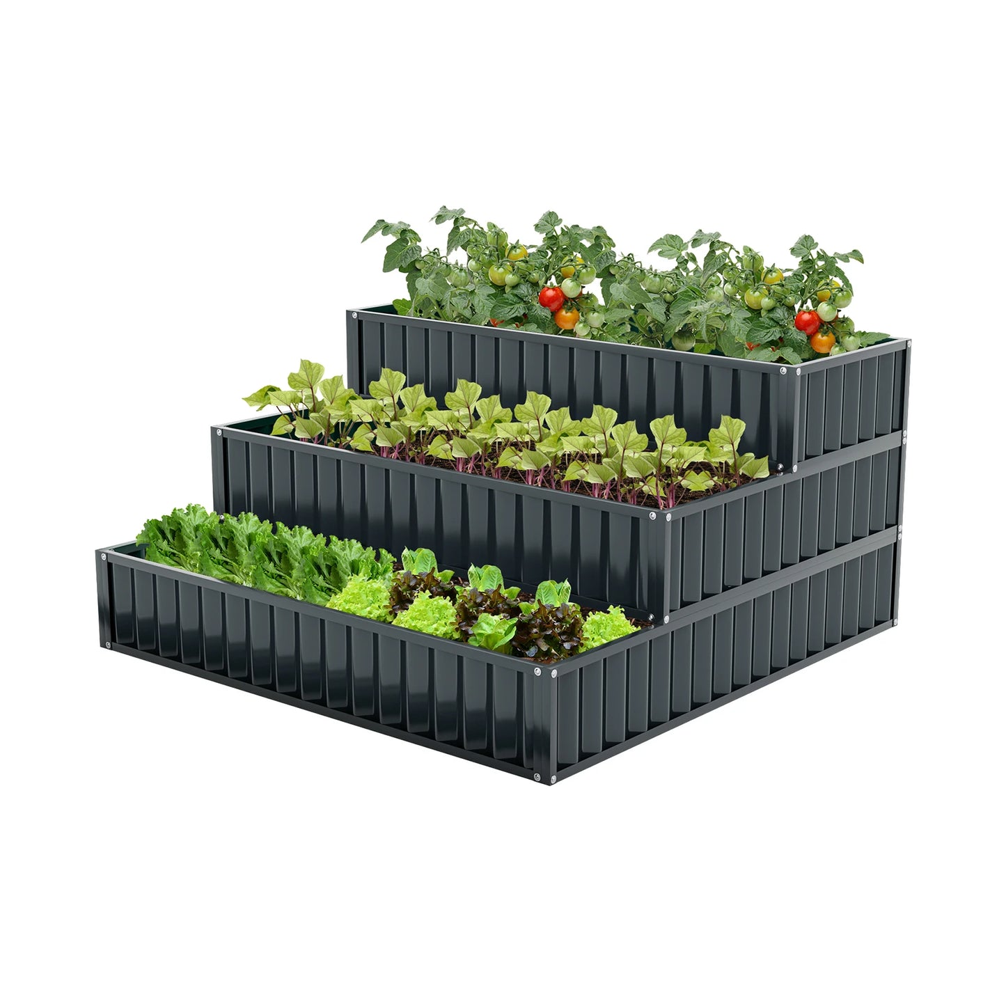 3-Tier Raised Garden Bed, 47 x 47 x 24 Metal Planter Box