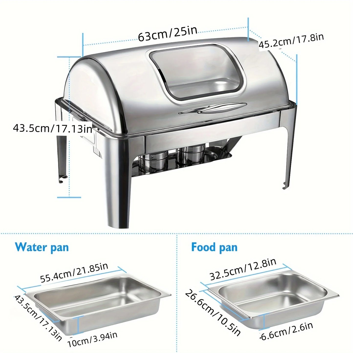 Stainless Steel Roll-Top Chafing Dish Set - 9Qt Cap
