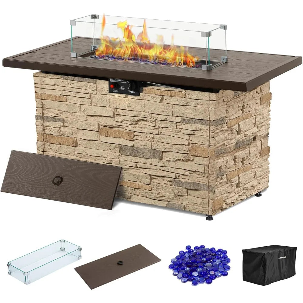 43 Inch Propane Fire Pit Table Outdoor Stone 50000 BTU