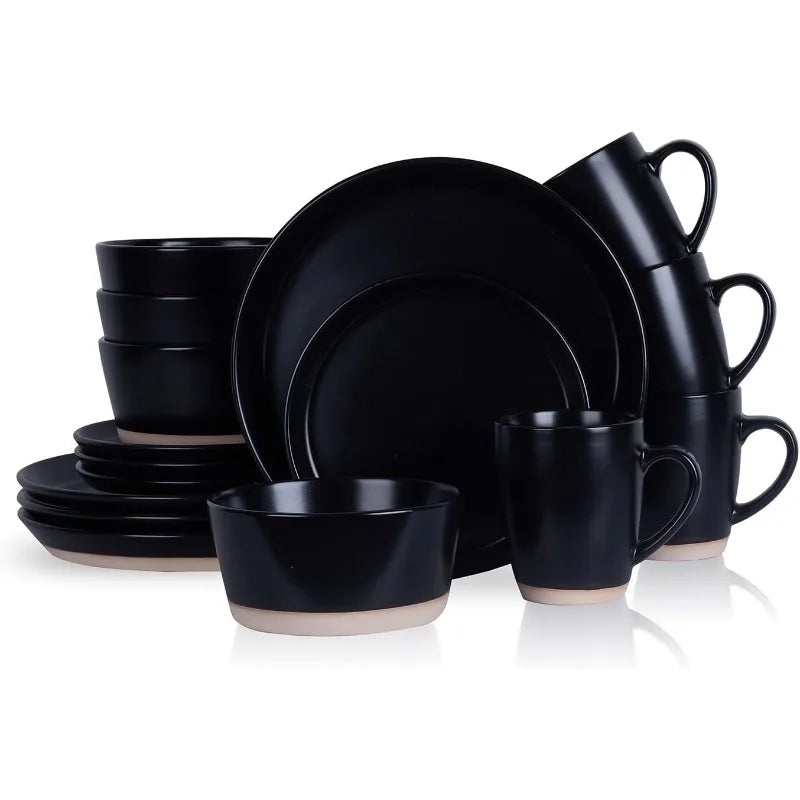 Albie Stoneware 16-Piece Dinnerware Set for 4 in Blue Black
