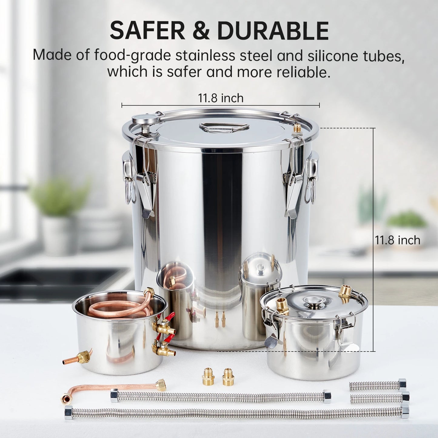 5Gal Stainless Alcohol Distiller w Thermometer Copper Tube Pump
