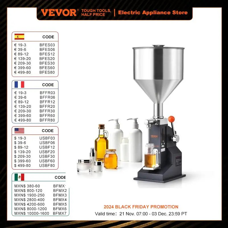 VEVOR A03 5-50ml Manual Liquid Filling Machine for Honey