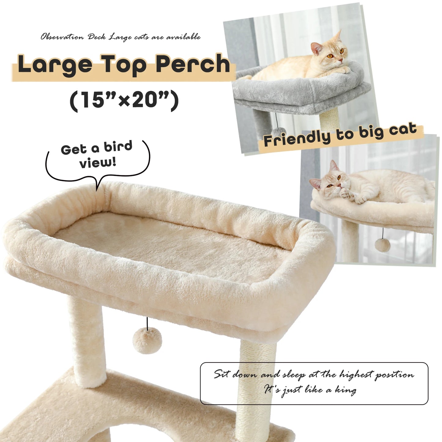 Cat Tree Scratching Post Climbing Tree w Hammock Bed XLg Perch w Ball