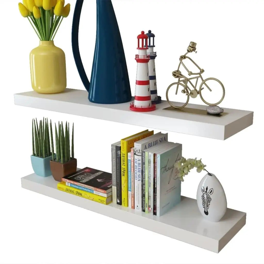 2 White MDF Floating Shelves for Wall Stylish Storage Solution