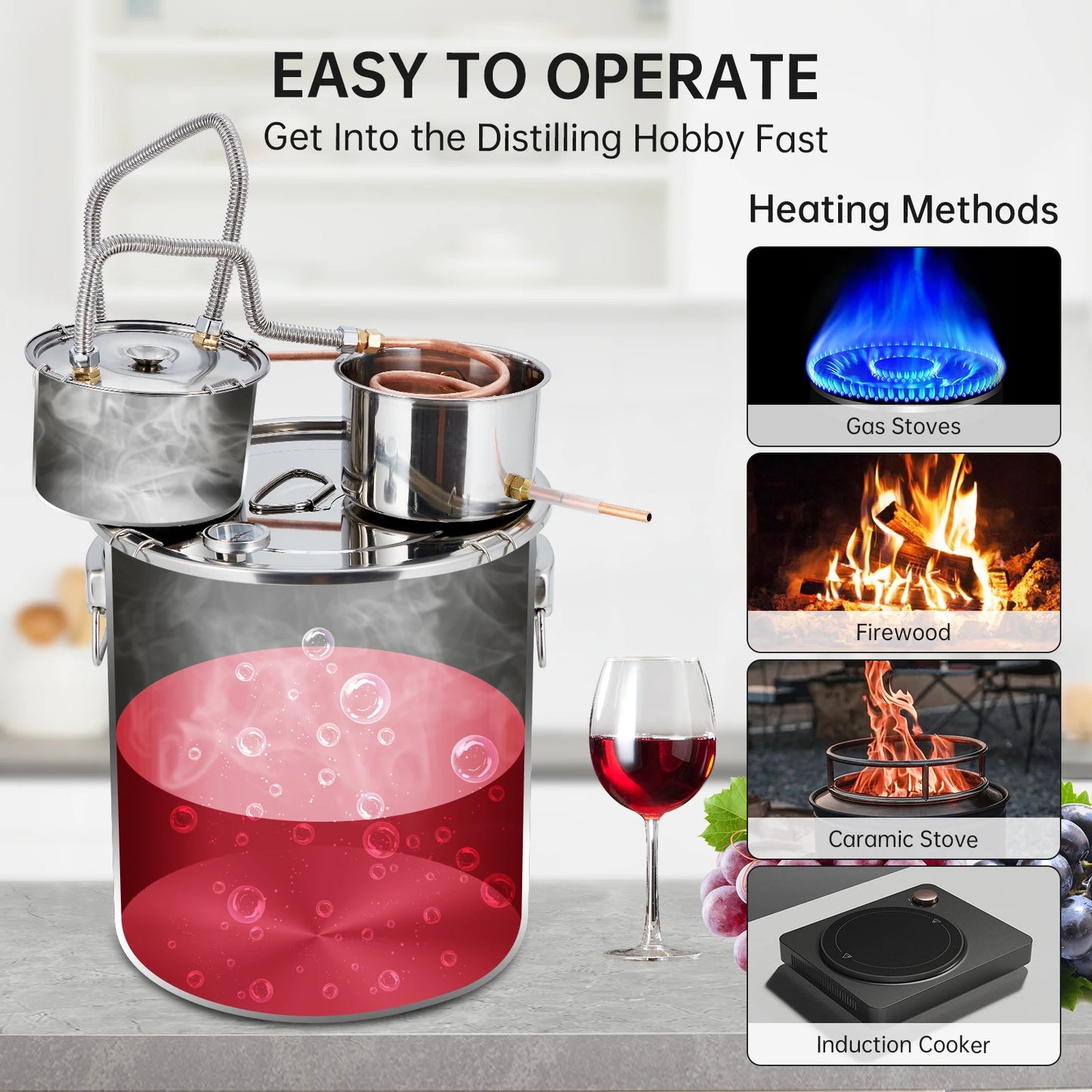 5Gal Stainless Alcohol Distiller w Thermometer Copper Tube Pump