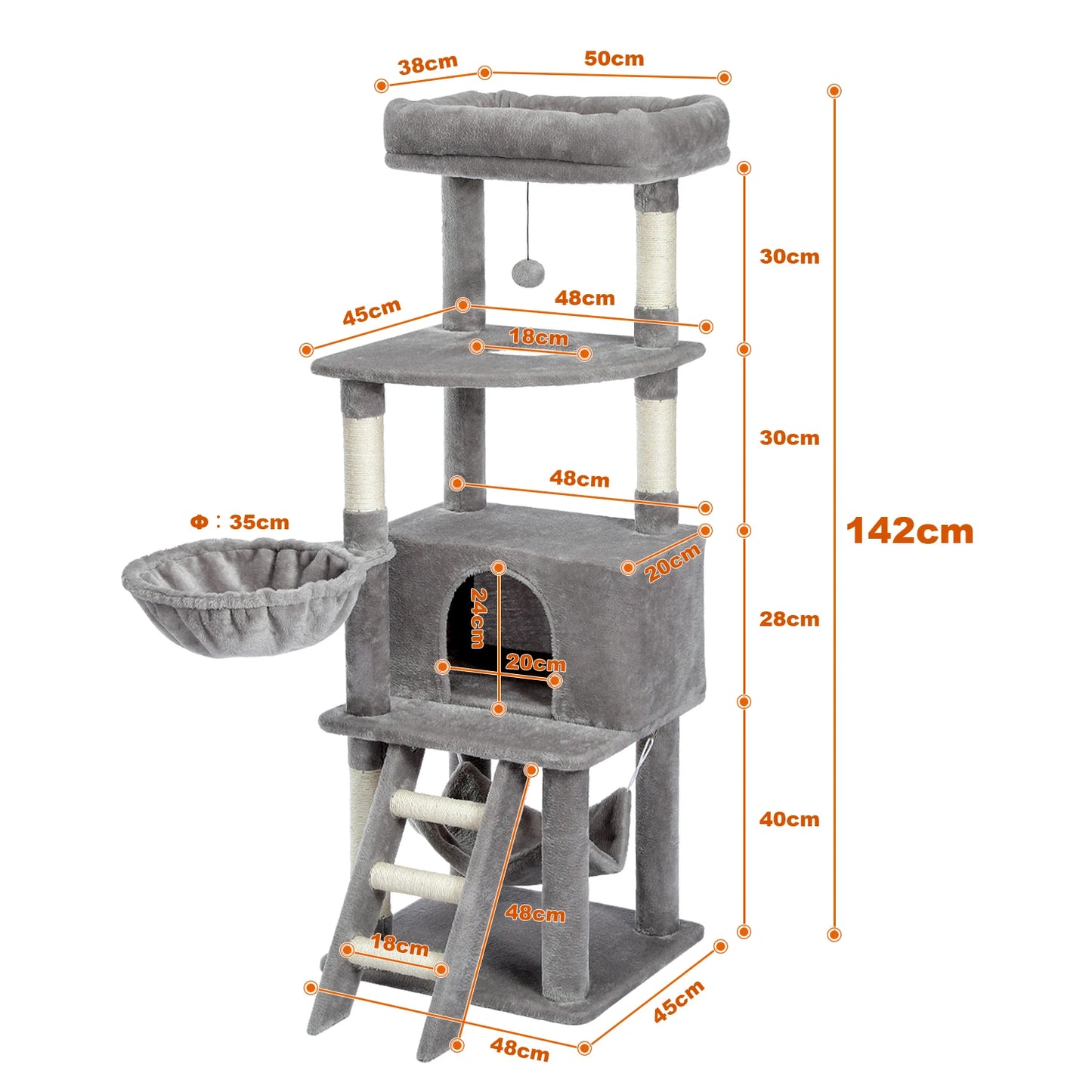 Cat Tree Scratching Post Climbing Tree w Hammock Bed XLg Perch w Ball