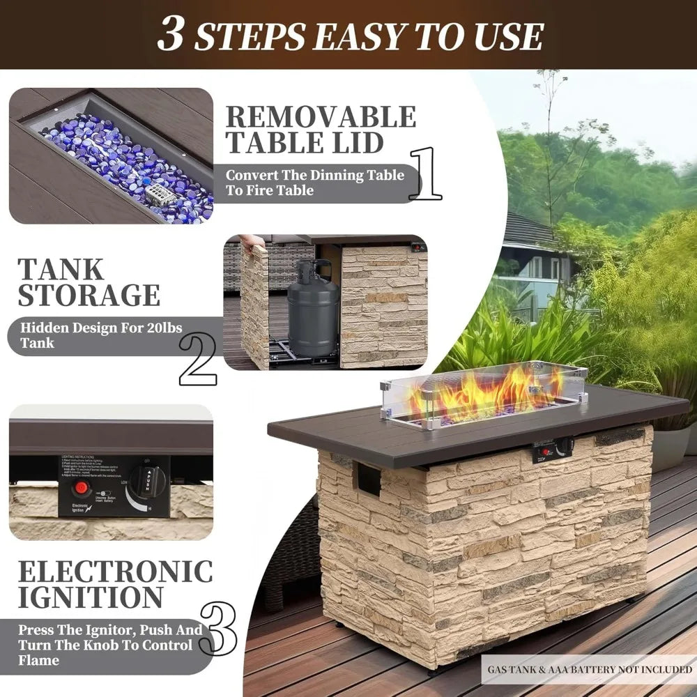 43 Inch Propane Fire Pit Table Outdoor Stone 50000 BTU