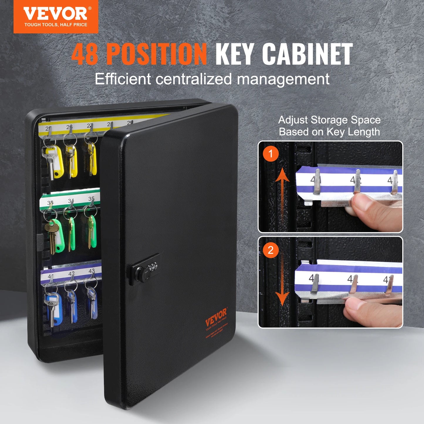 48-Key Cabinet Key Lock Box with Adjustable Racks Organizer