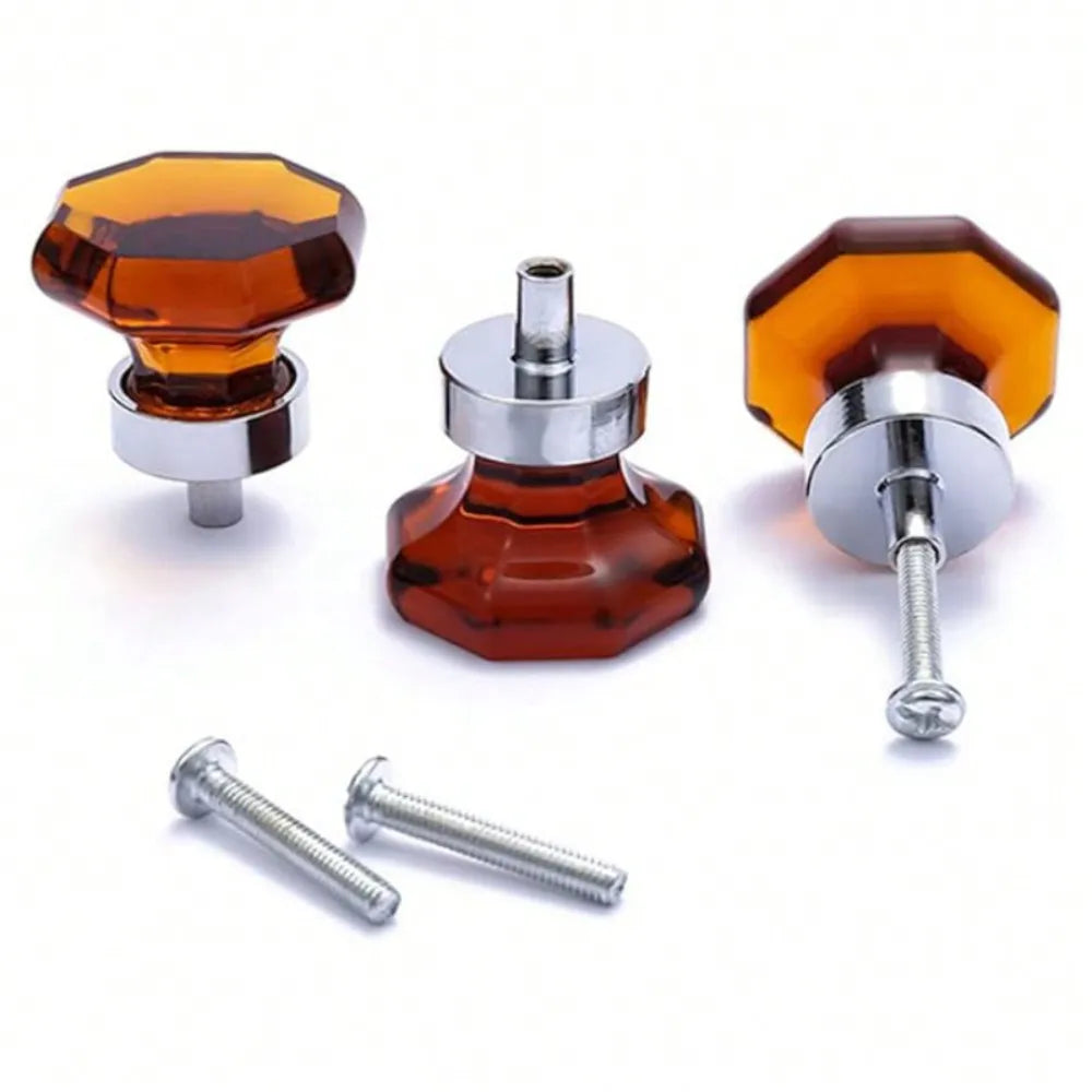 6Pcs Amber Crystal Knobs for Glass Cabinets Cupboard