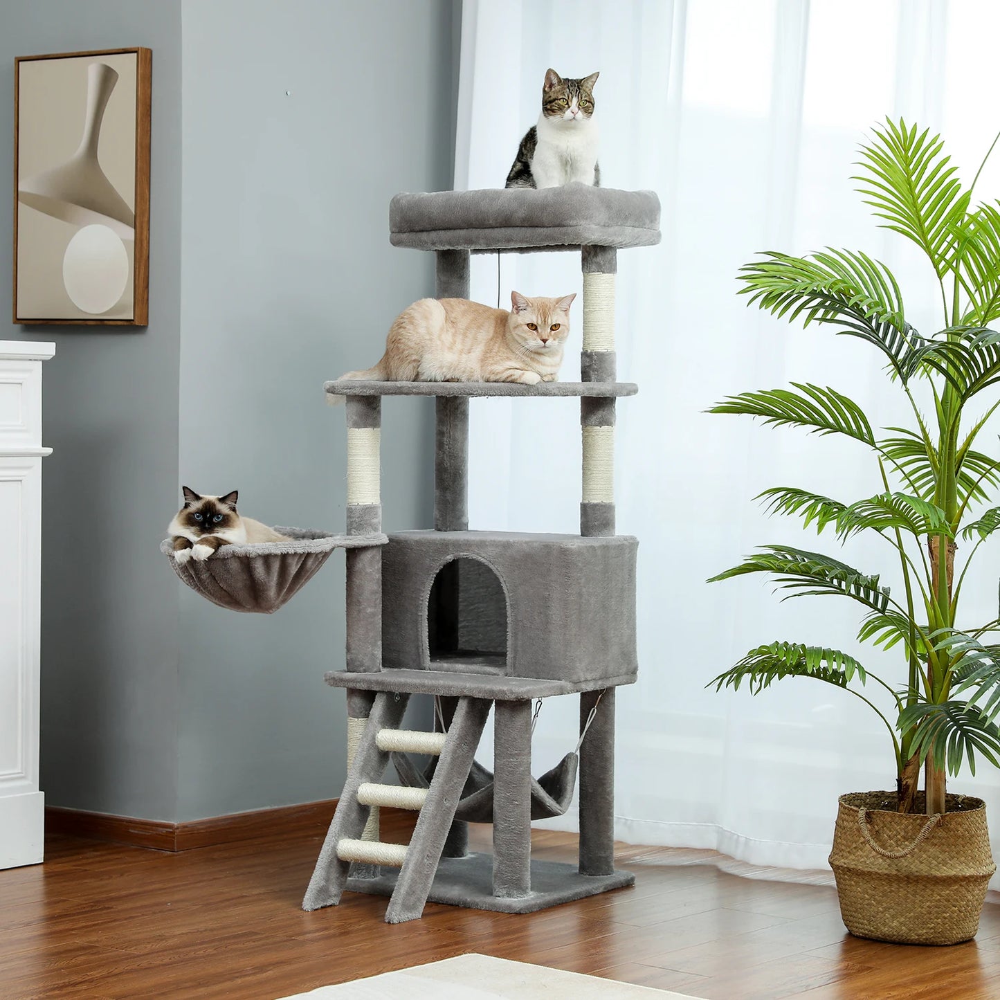 Cat Tree Scratching Post Climbing Tree w Hammock Bed XLg Perch w Ball