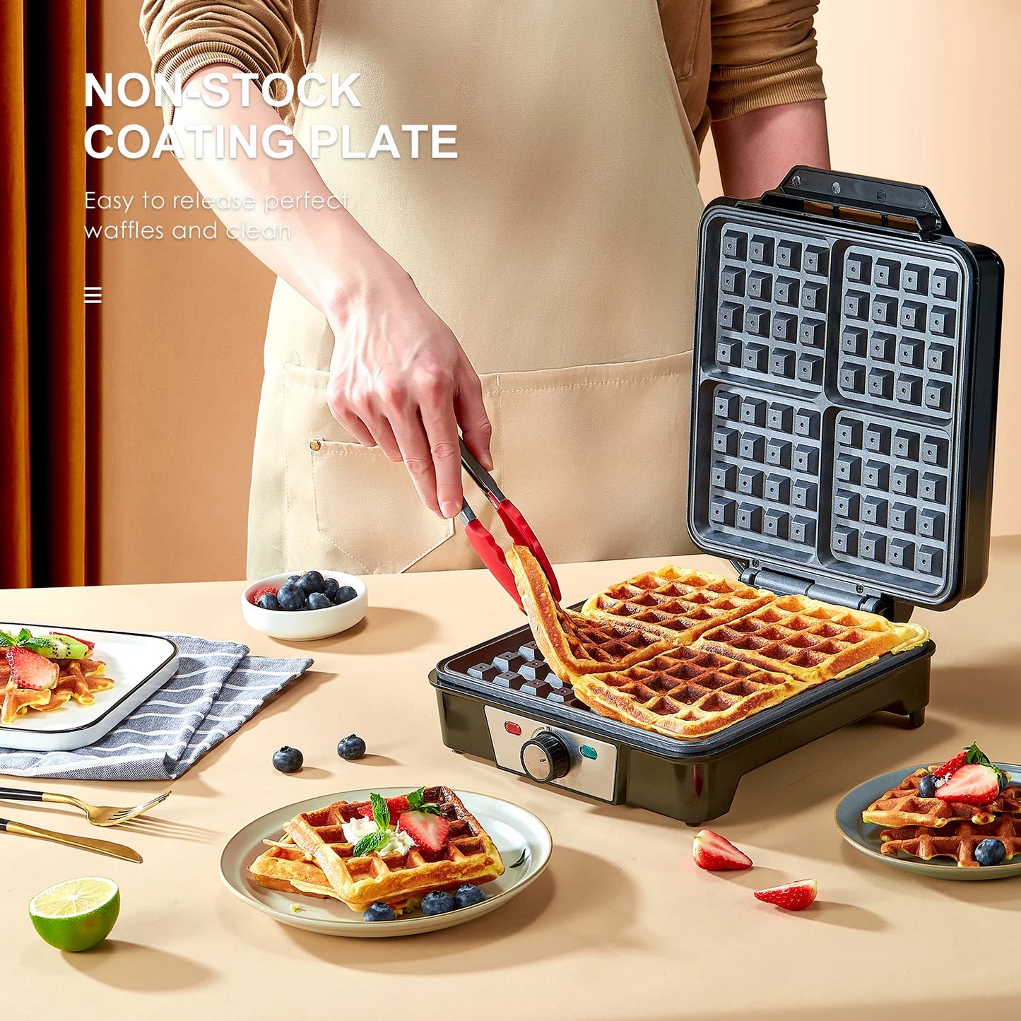 4-Slice Belgian Waffle Maker 3 Browning Levels Compact Design
