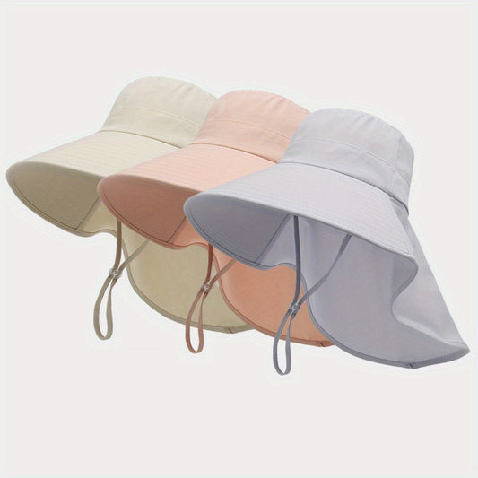 Rollable Wide Brim Sun Hats For Women with Neck Flap Ponytail Hole