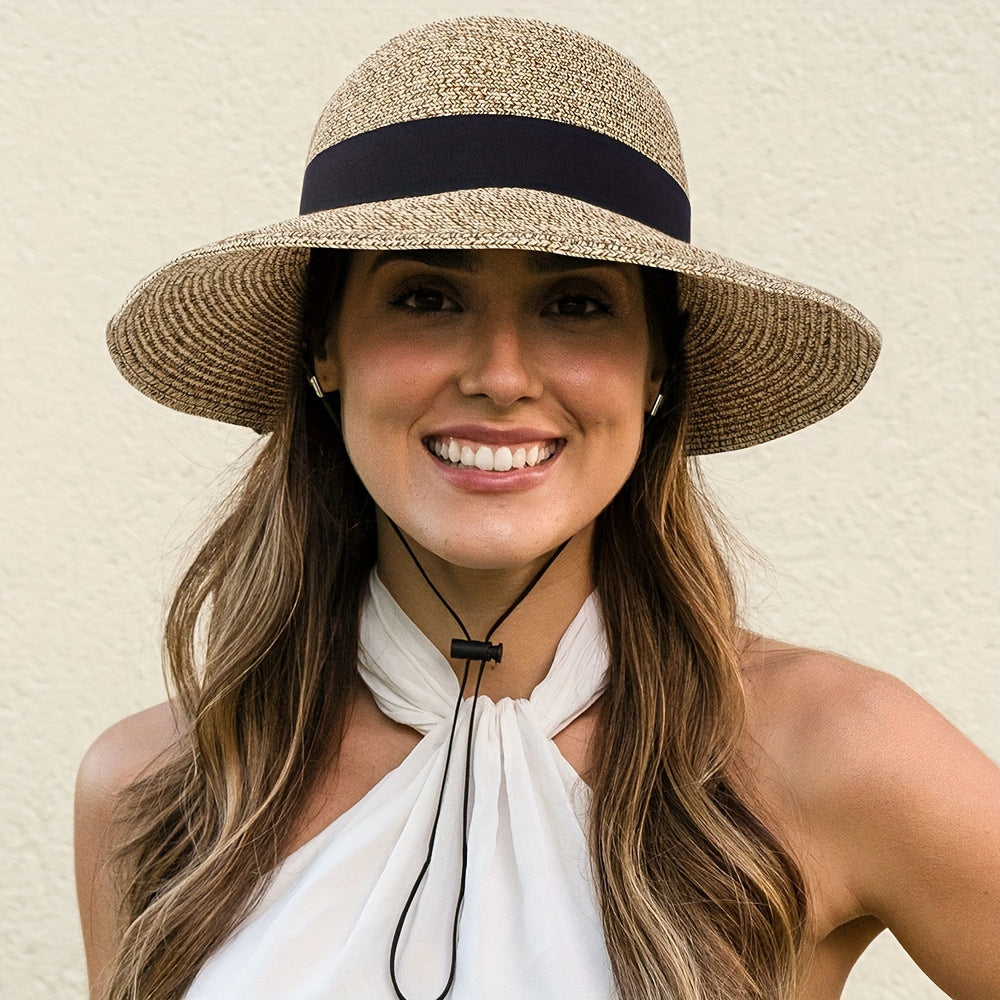 Foldable Summer Sun Hat for Women, Beach Straw Bucket Floppy Women's Sun Hats