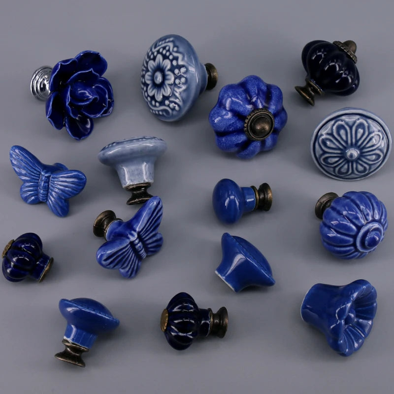 1PC Children Room Drawer Dresser Handles Blue Ceramic Knob