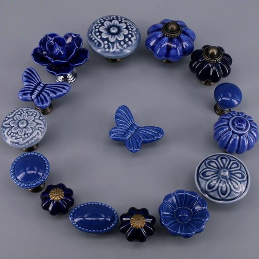 1PC Children Room Drawer Dresser Handles Blue Ceramic Knob