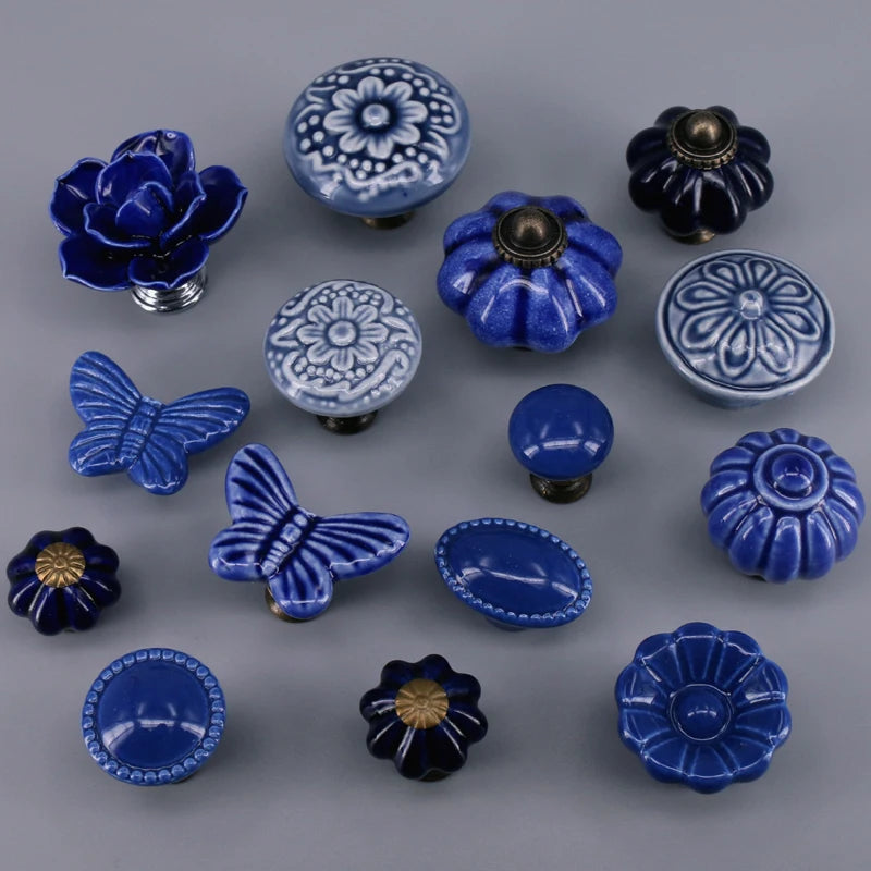 1PC Children Room Drawer Dresser Handles Blue Ceramic Knob