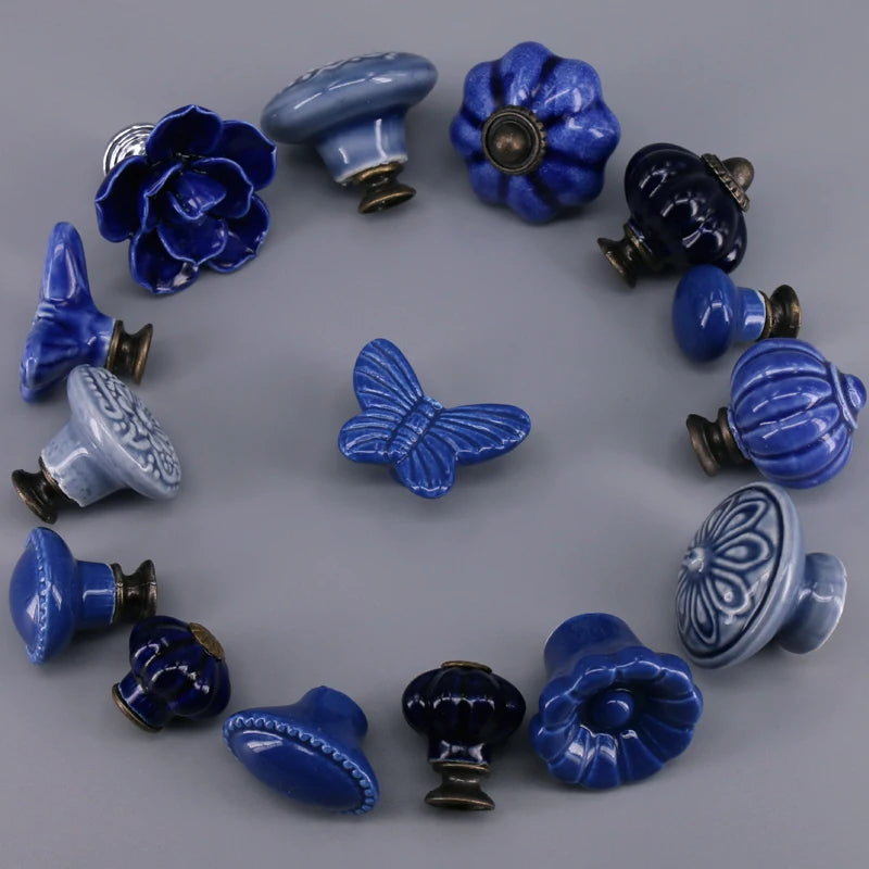 1PC Children Room Drawer Dresser Handles Blue Ceramic Knob