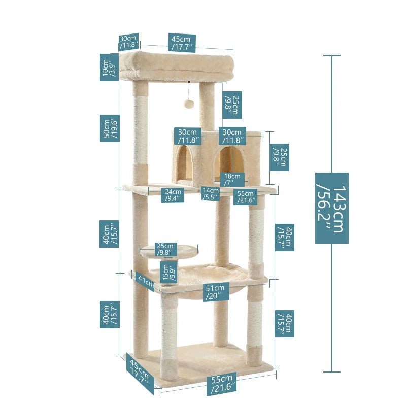 Cat Tree Scratching Post Climbing Tree w Hammock Bed XLg Perch w Ball