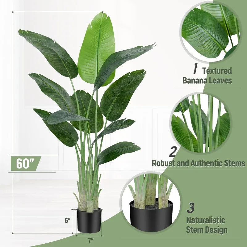 Lifelike Bird of Paradise Artificial Plant Faux Banana Leaf Tree