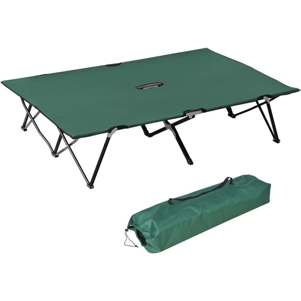 2 Person Folding Camping Cot 50 Inch Extra Wide Outdoor Portable Sleeping Cot with Carry Bag Elevated Camping Bed Beach Hiking