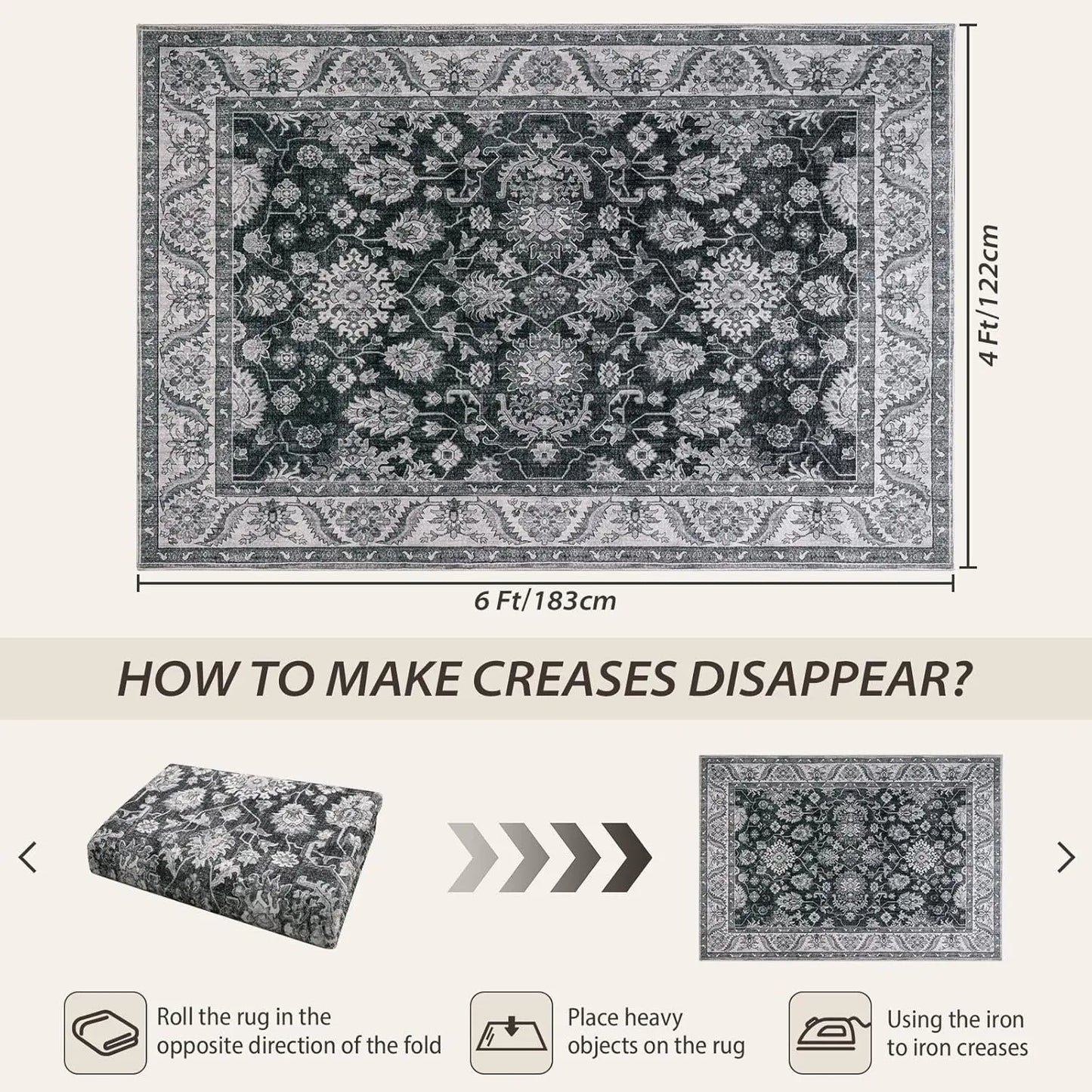 Faux Cashmere Vintage Soft Accent Area Rugs Machine Washable