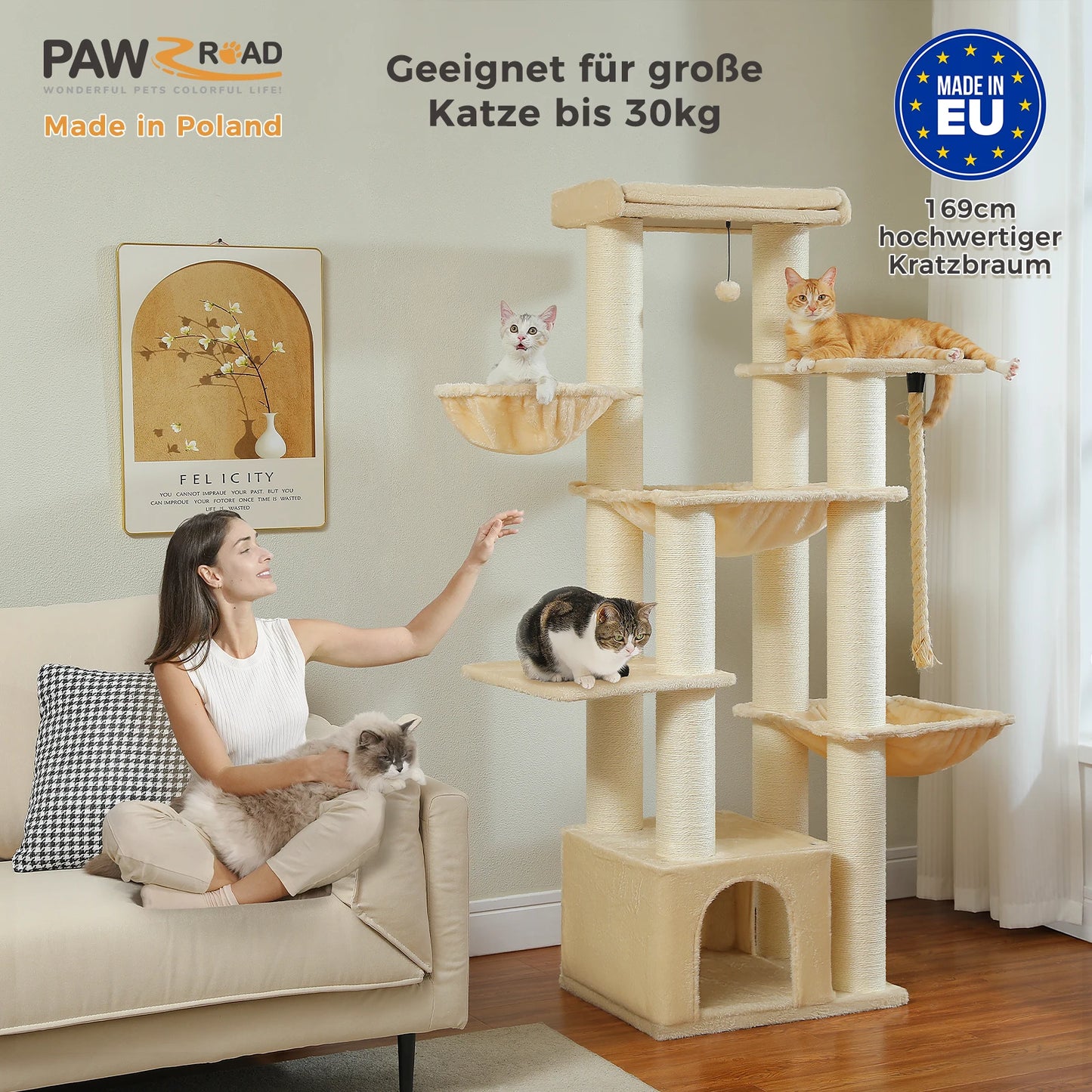 Big Cat Tree for Large Cats Robust Cat Tower with Perch