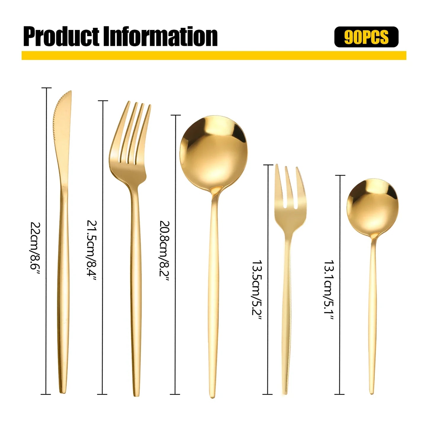 90Pcs Gold Flatware Set Stainless Steel Silverware Kitchen Cutlery Home Restaurant