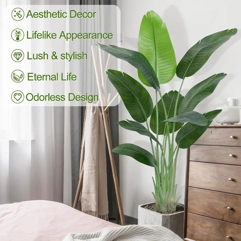 Lifelike Bird of Paradise Artificial Plant Faux Banana Leaf Tree