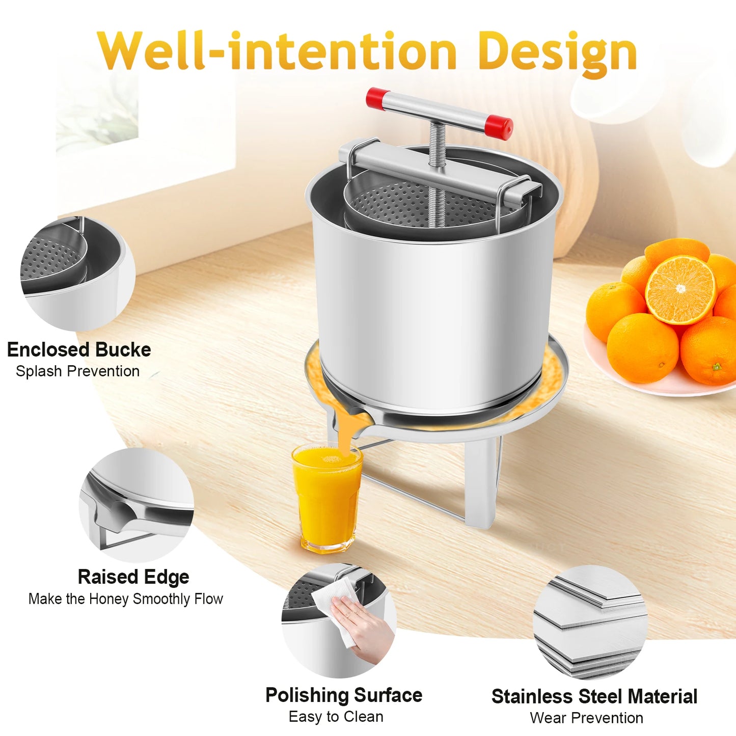 13L Manual Honey Extractor Stainless Steel Juice Squeeze Tool
