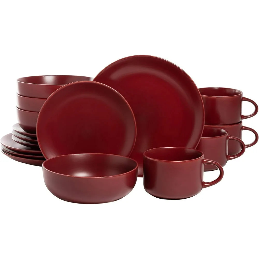 10 Wazee Matte Coupe Dinnerware Set, 16 Pc, Red Color
