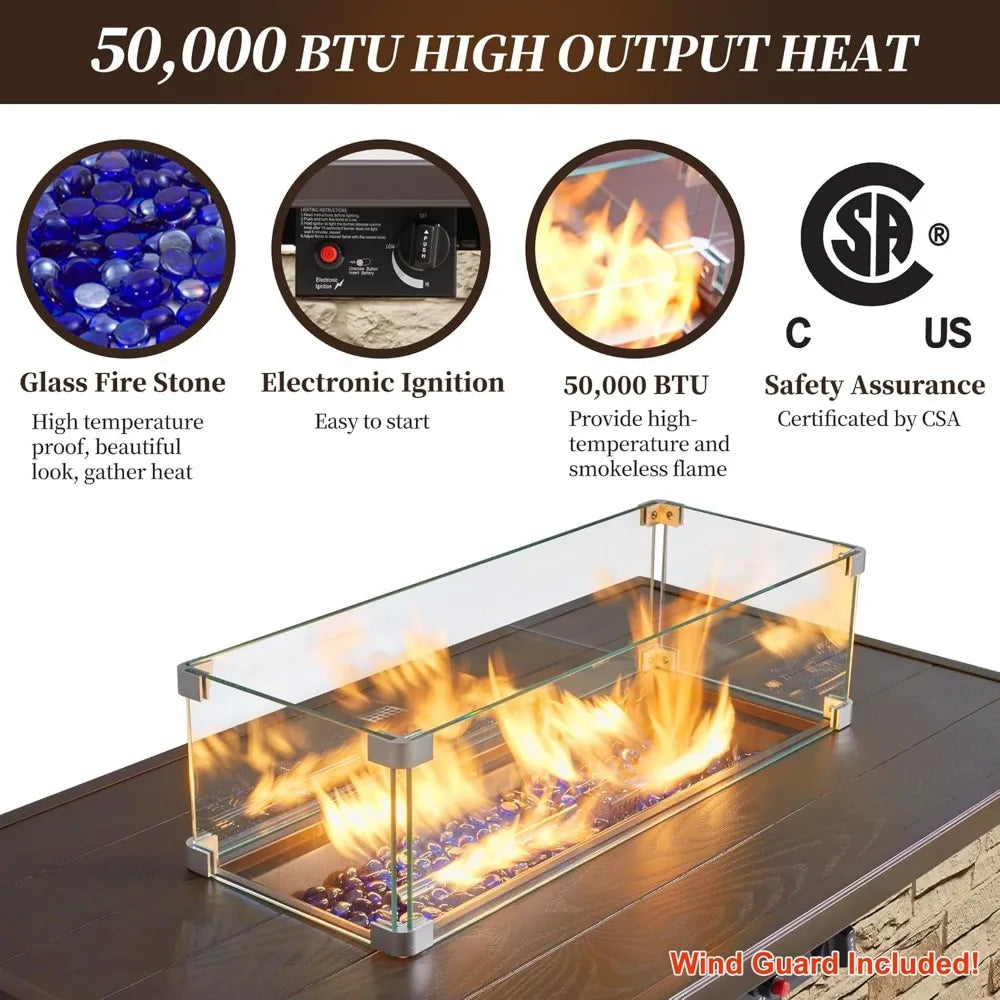 43 Inch Propane Fire Pit Table Outdoor Stone 50000 BTU
